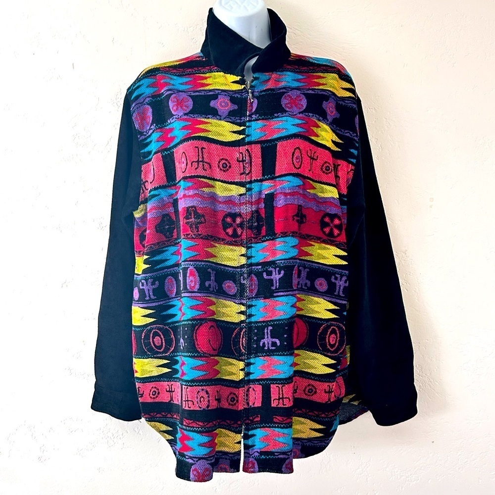 CHICO Vintage 90s Southwest Aztec Shirt Jacket Size L Chenille Knit
